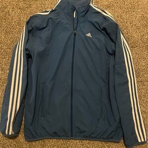 Adidas Men's Navy Windbreaker with White Stripes